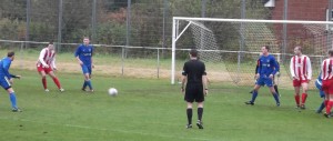 Larkhall Thistle's Mark Canning looks on as a shot goes in against Dunipace